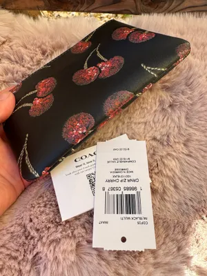 NWT Coach CDF05 Corner Zip Wristlet With Cherry Print Smooth Leather Black Multi thumbnail 3