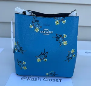 Coach Mini Town Bucket Bag With Floral Bow Print -Blue Multi thumbnail 3