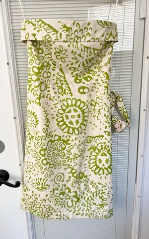 Ck Bradley Floral Green And Pink Dress‎ Travel Party Strapless Belted Size 4 New thumbnail 1