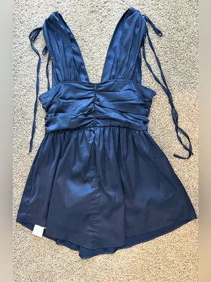 NWT Cider Solid Satin Ruched Mini Dress – Navy Blue – XL thumbnail 9