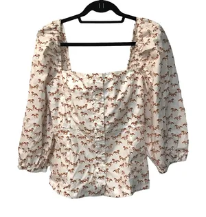 NWT Aritzia Little Moon Horse Print Puff Sleeve Square Neck Blouse L thumbnail 1