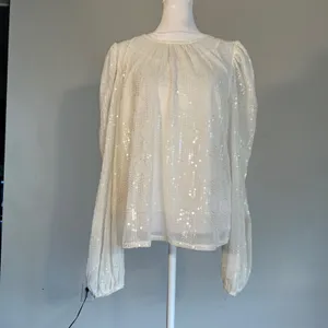Eva Franco White Sequin Mesh Puff Sleeve Blouse SE10054AN Size S thumbnail 7
