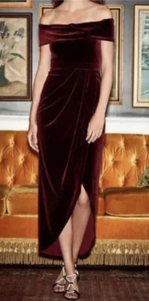 BHLDN Velvet Edison Off-Shoulder Dress‎ Deep Red Wine thumbnail 1