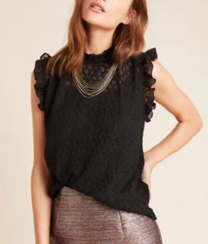Anthropologie Blue Tassel Nancy Black Embroidered Top thumbnail 2