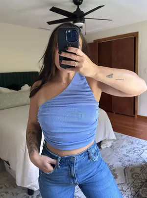 One Shoulder Crop Tank Top Blue thumbnail 1