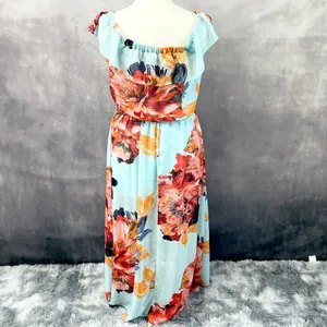 Bisou Bisou Floral Maxi Dress Womens 16 Ruffle Flowy Cottage‎ Tropical Romantic thumbnail 6