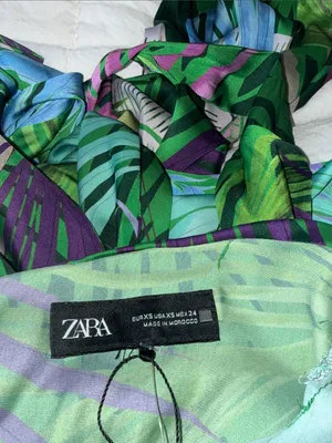 ZARA NWOT Tropical Leaf-print Halter Wide-leg Jumpsuit Green XS thumbnail 8