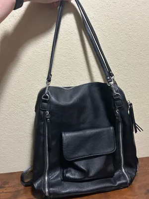 Miztique Black Large Convertible Backpack Crossbody Bag Zip/Magnetic Silver thumbnail 1