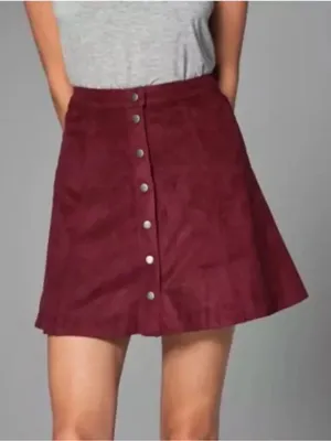 Abercrombie & Fitch Women’s Burgundy Y2K Button-Up Corduroy Skirt Size 00 thumbnail 1
