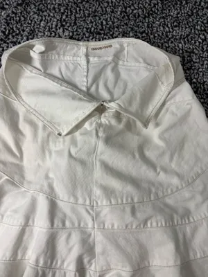 DKNY White Denim Ruffled Mini Skirt Paneled A-Line High Waisted Size 8P 100% Cotton thumbnail 6