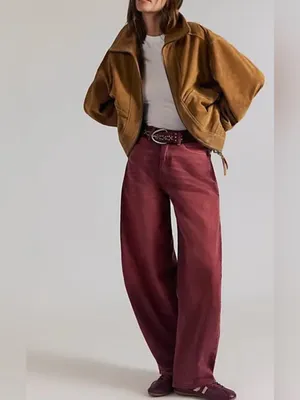 NWT Free People We The Free Bodie Arc Jeans - sangria pink red - 27 thumbnail 4