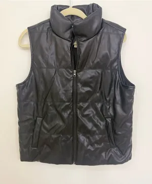 Thread & Supply Black Puffer Faux Leather Puffer Vest Size Medium thumbnail 1