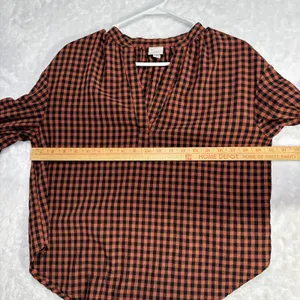 A New Day Balloon Sleeve Popover Top Blouse Womens S Plaid Black Orange Retro thumbnail 6
