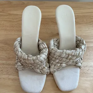 Heeled Mule Woven Summer Justfab Sz 8.5 Tan Neutral Natural Workwear Party thumbnail 3