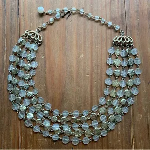 Silver Glass Beaded Statement Bib Necklace, Vintage Elegant Gift for Water Signs thumbnail 1