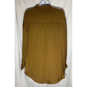 Blue Blush Womens Medium Olive Brown Satin Button Down Shirt Oversized Pocket To thumbnail 2