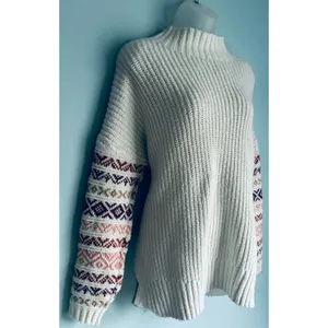 Maurices Sweater White Red Pink XL Cottage Cozy Winter Mock Neck thumbnail 3