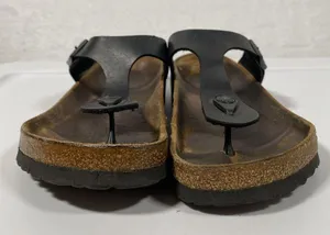 Birkenstock Sandals Women's Gizeh Black Birko Flor EU 39 US 8 - has some wear thumbnail 2