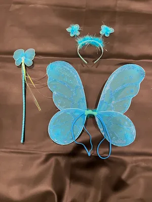 Kids Blue glitter fairy wings, wand and headband set thumbnail 3