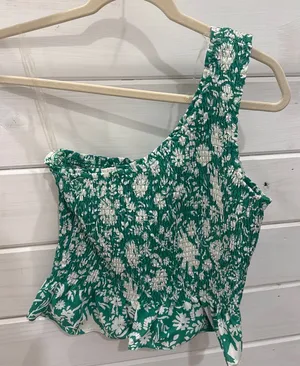 NWT Entro Green Floral Ruffle Tank Top thumbnail 1