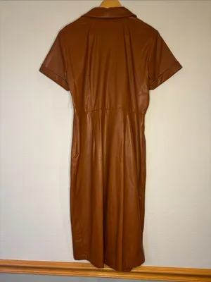 NWT Nine West faux leather wrap dress maple brown M *flaw* thumbnail 3
