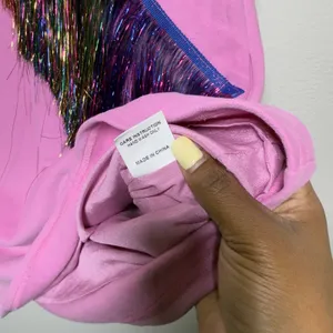 Queen of Sparkles Women Dress Medium Pink Diagonal Metallic Fringe Party Event thumbnail 11
