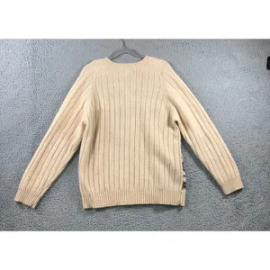 Vtg Croft & Barrow‎ Sweater Women XL 100% Wool Knit Zip Front Striped Beige thumbnail 3