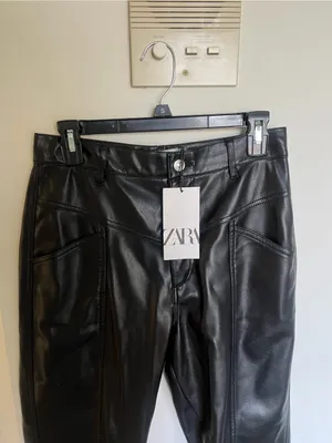 New Zara black faux leather pants thumbnail 3