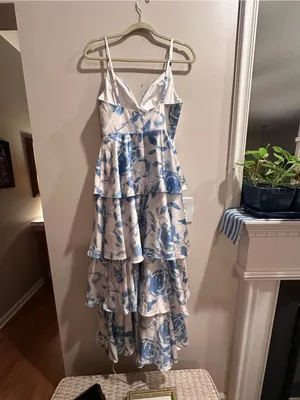 Blue & White Floral Tiered Maxi Dress with Spaghetti Straps thumbnail 2
