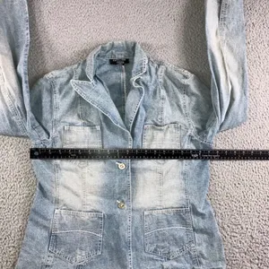 Vtg Focus 2000 Denim Blazer‎ Women M Light Wash 2 Button 4 Pocket Utility Jacket thumbnail 11