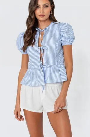 Edikted Puffed sleeve tie front top thumbnail 1