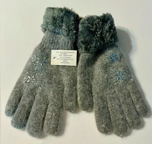 Fuzzy Grey Gloves with Snowflake Accents NWT thumbnail 1