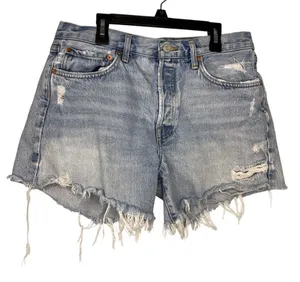 AGOLDE Distressed Frayed Hem Denim Shorts Jorts Women's Size 29 Button Fly Raw thumbnail 1