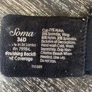 Soma Black Vanishing Back Full Coverage Underwire Bra 36D thumbnail 5