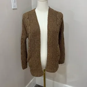 Abercrombie‎ & Fitch Brown Cable Knit Open Front Cardigan Sweater XXS thumbnail 2