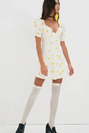 For Love And Lemons White and Yellow Mini Dress thumbnail 1