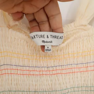 Madewell Top Womens M Texture & Thread Smocked Peplum Cream Rainbow Excellent thumbnail 2