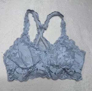 Aerie Women Light Blue Floral Lace Bralette Racerback Medium Scalloped Trim thumbnail 1