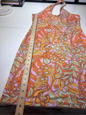VILA Halter Midi Dress in Orange, Pink & Yellow Swirl Print NWT Size EU M thumbnail 9