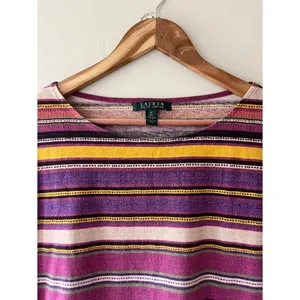 Ralph Lauren Sz M Pullover Striped Cotton Blouse Top Short Sleeves T-Shirt thumbnail 3