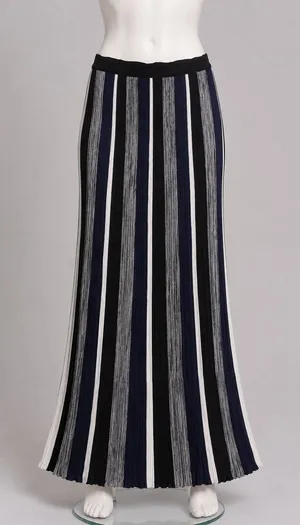 BB Dakota Womens Striped Knit Maxi Skirt Black Navy‎ Blue White Size Small thumbnail 1