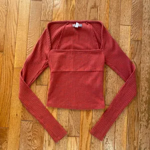 Urban Outfitters berry red ribbed square neck long sleeve top thumbnail 1