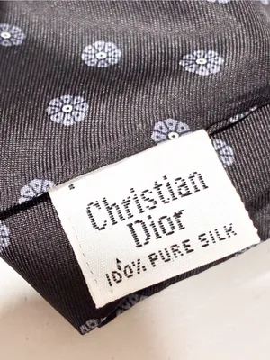 Christian Dior Unisex Black Grey Micro Floral Pure Silk Scarf thumbnail 4