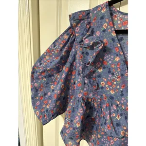 Karlie Blue Floral V Neck Crop Top Size Medium Hippie Boho 3/4 Sleeve thumbnail 3