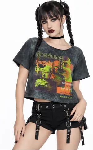 Goosebumps Wake the Dead Mummy Acid Wash Raw Hem Crop Tee Size M thumbnail 1