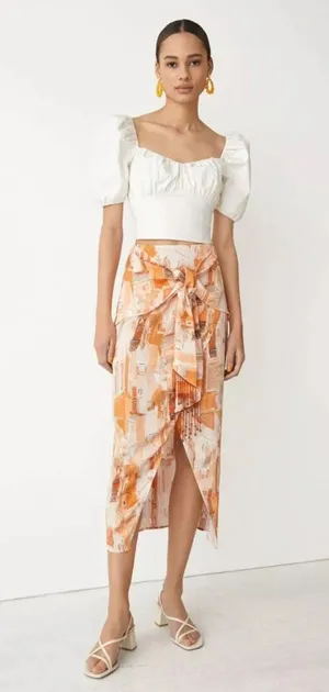 & Other Stories | Printed Asymmetrical Midi Skirt Terracotta Tie Front Boho US 8 thumbnail 1