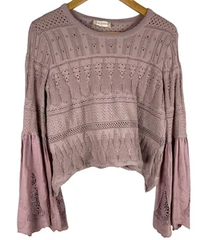 Altard State Violet Crochet Pullover Sweater Bell Sleeves Eyelet‎ Size Small thumbnail 1