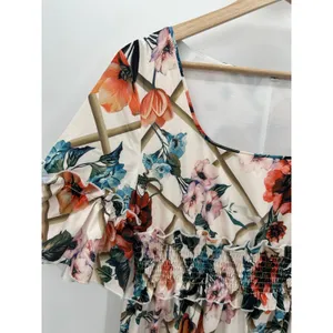 White Floral Maxi Dress Size L Flowy Feminine Long‎ Summer Lightweight Boho thumbnail 6