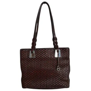 Brighton Brown Leather Basket Weave Design Tote Handbag Purse‎ Vintage thumbnail 2