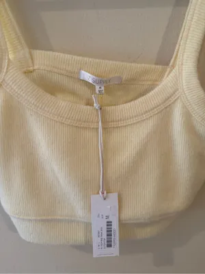 Z Supply Ribbed Square-Strap Crop Tank in Light Yellow thumbnail 3